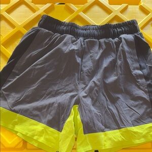 Gray and Yellow Men's Shorts